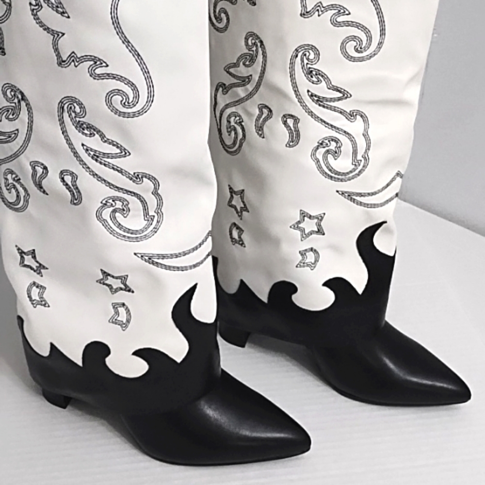 Modatope Tall Cowgirl Knee High Fold Over Boots - Picture 4 of 12